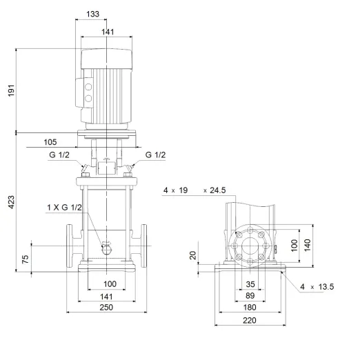 Многоступенчатый вертикальный насос Grundfos CR 1S-11 A-FGJ-A-V-HQQV 96556299