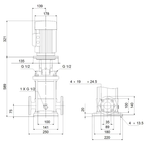 Многоступенчатый вертикальный насос Grundfos CR 3-19 A-FGJ-A-V-HQQV 96556484