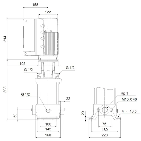 Многоступенчатый вертикальный насос Grundfos CRE 1-6 A-A-A-E-HQQE 98389279