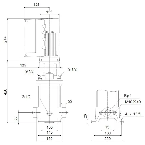 Многоступенчатый вертикальный насос Grundfos CRE 3-11 N-A-A-E-HQQE 98389719