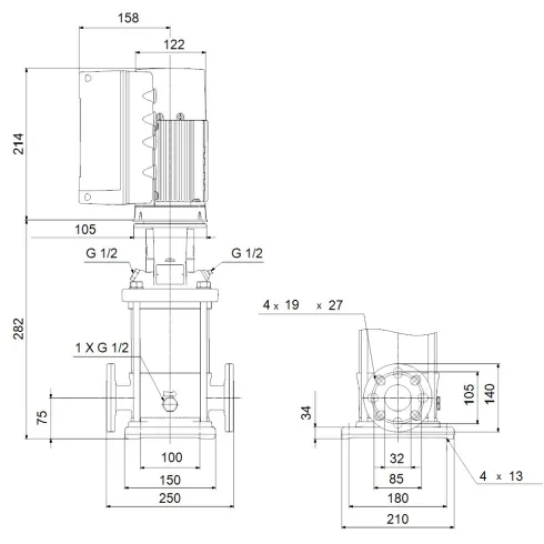 Многоступенчатый вертикальный насос Grundfos CRNE 3-2 A-FGJ-A-E-HQQE 98389844