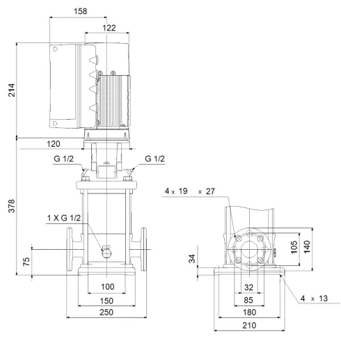 Многоступенчатый вертикальный насос Grundfos CRNE 3-8 N-FGJ-A-E-HQQE 98389927
