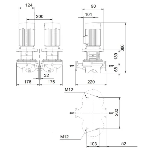 Сдвоенный центробежный насос 0,25 квт Grundfos TPD 32-60/2 A-F-A-BQQE-CX1 98957949