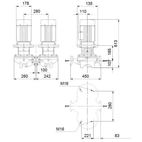 Сдвоенный центробежный насос 2,2 квт Grundfos TPD 100-120/2 A-F-A-BQQE-IX1 98958095