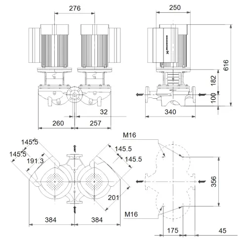 Сдвоенный центробежный насос 3 квт Grundfos TPED 32-380/2 A-F-A-BAQE-JD1 99114499