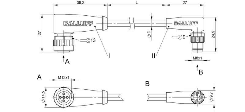 Соединительный кабель Balluff BCC M425-M324-3F-607-PX44T2-010