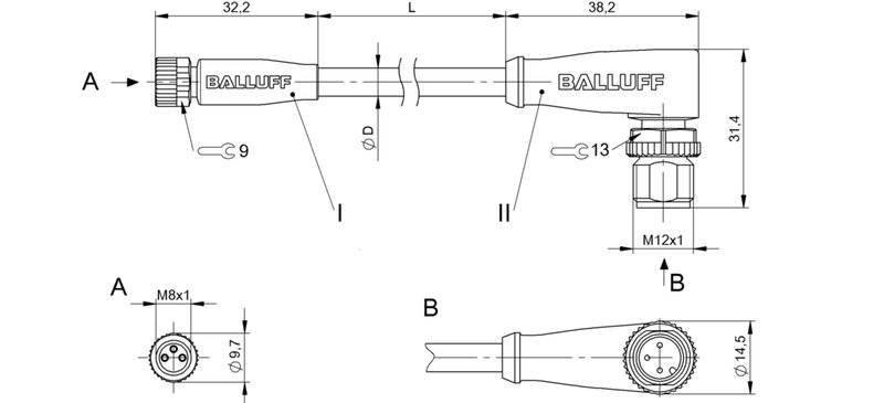 Соединительный кабель Balluff BCC M313-M423-3E-300-VX8334-050