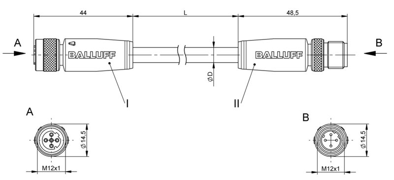 Соединительный кабель Balluff BCC M415-M414-3D-338-ES64N9-100