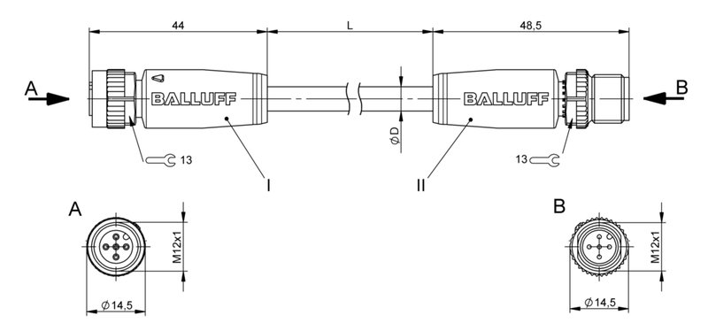 Соединительный кабель Balluff BCC M415-M415-3A-344-PS75N6-030