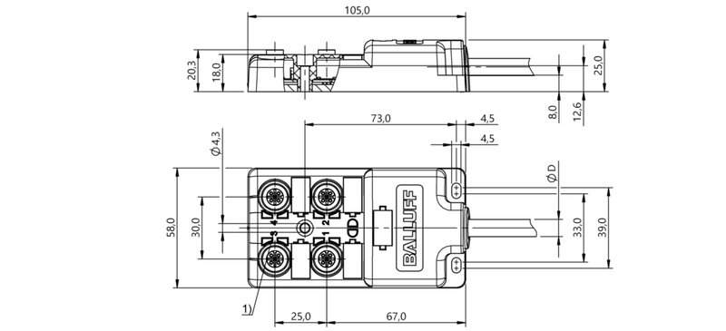 Распределительная коробка Balluff BPI 4M4A40-2K-B0-KPX70-100