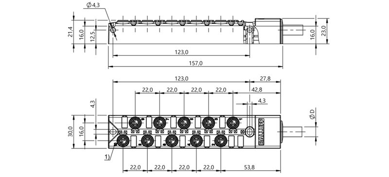 Распределительная коробка Balluff BPI AM3030-5K-B0-KPXC0-100
