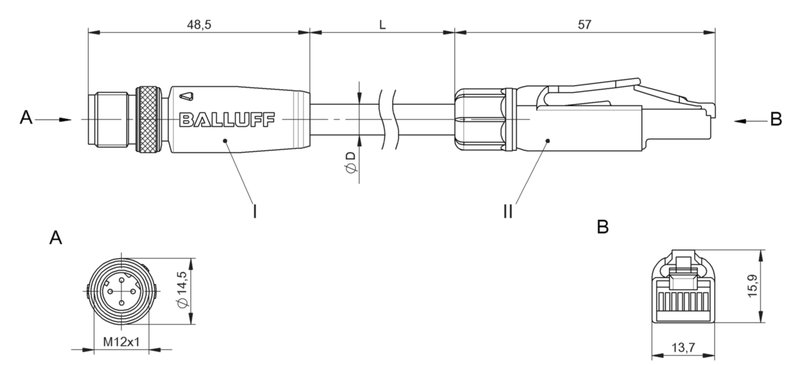 Соединительный кабель Balluff BCC M414-E834-8G-668-PS54N2-045