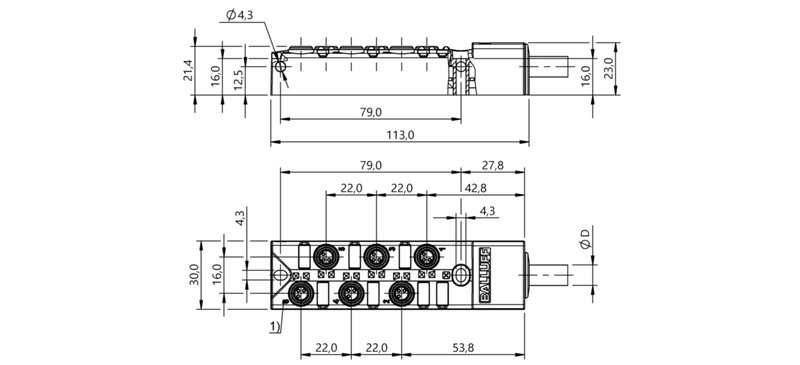 Распределительная коробка Balluff BPI 6M3030-5K-B0-KPX80-050