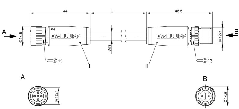 Соединительный кабель Balluff BCC M415-M414-3A-337-PS24N7-020