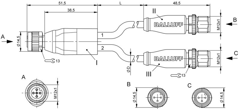 Y-образный распределитель Balluff BCC M415-M413-M413-U2077-050