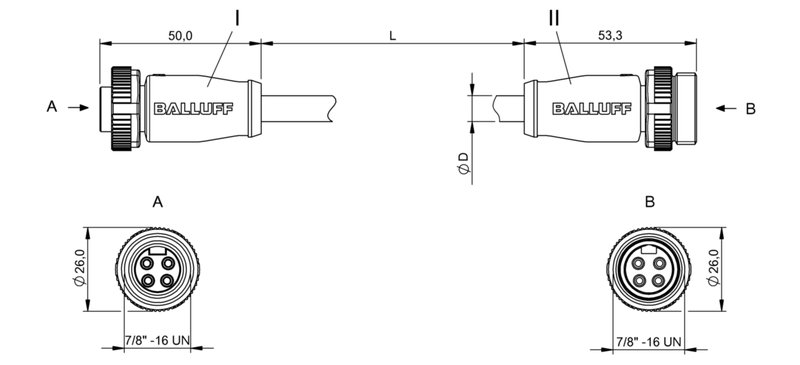 Соединительный кабель Balluff BCC A314-A314-30-304-PX04A5-050