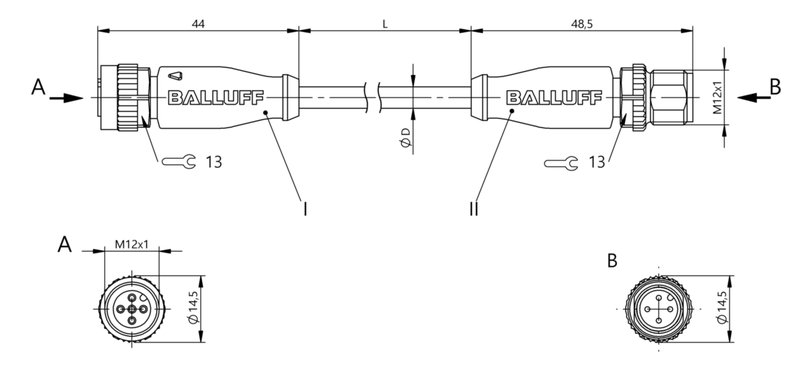 Соединительный кабель Balluff BCC M415-M414-3A-304-PX0434-050