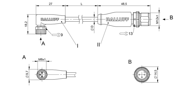 Соединительный кабель Balluff BCC M323-M413-3E-300-PW3334-006