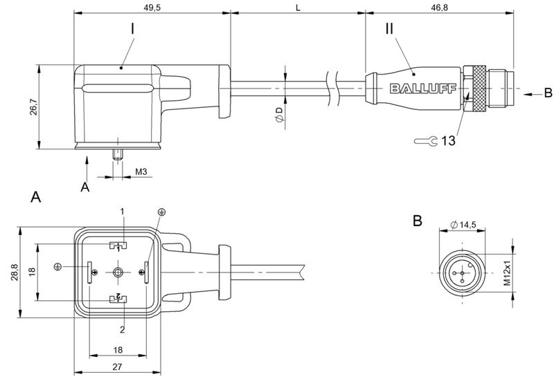 Соединительный кабель Balluff BCC VA04-M413-3E-665-PX0350-003