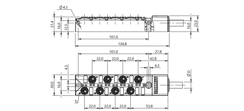 Распределительная коробка Balluff BPI 8M3040-5K-B0-KPXK0-050