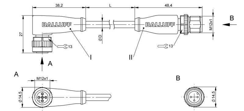 Соединительный кабель Balluff BCC M425-M413-3A-300-VX8334-015