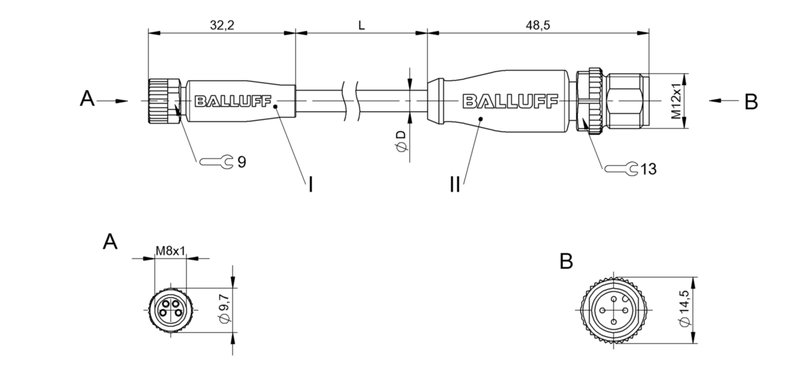 Соединительный кабель Balluff BCC M314-M414-3E-304-PX0434-045