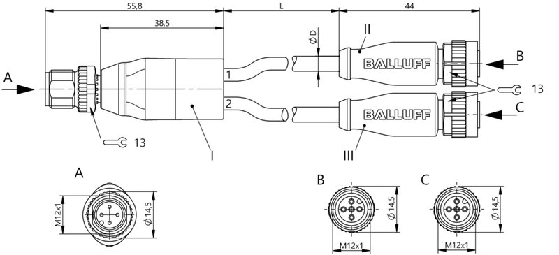 Y-образный распределитель Balluff BCC M414-M415-M415-U2032-006