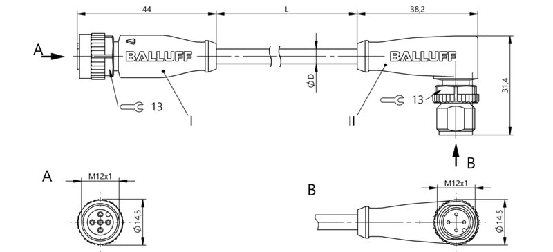 Соединительный кабель Balluff BCC M415-M424-3A-304-EX44T2-070