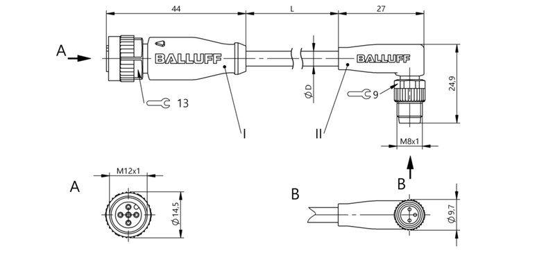 Соединительный кабель Balluff BCC M415-M323-3F-300-PX0334-050