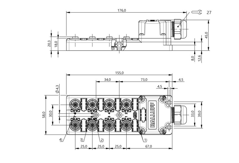 Распределительная коробка Balluff BPI 8M4A5P-2K-00-TPSN
