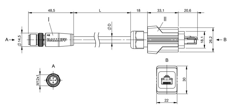 Соединительный кабель Balluff BCC M414-HA78-8D-668-PS54N2-050