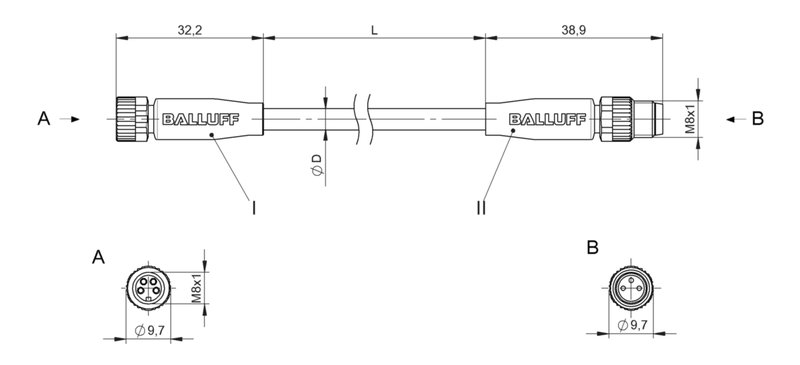 Соединительный кабель Balluff BCC M314-M313-30-300-PX0334-050