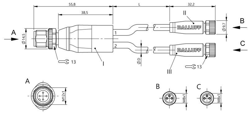 Y-образный распределитель Balluff BCC M414-M313-M313-U2026-006