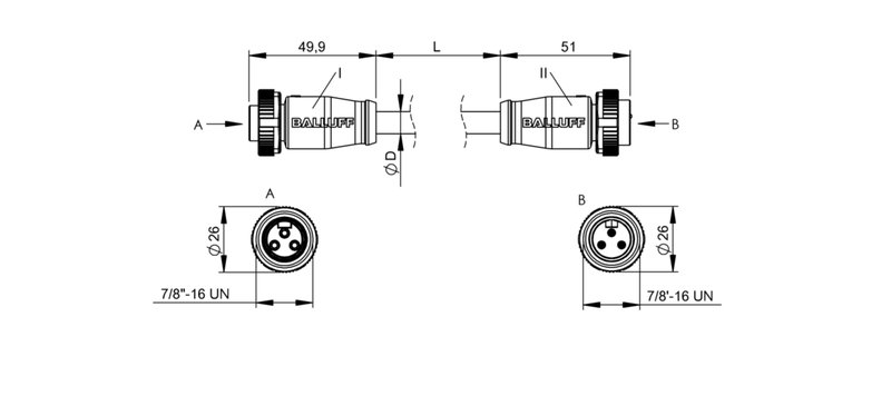 Соединительный кабель Balluff BCC A313-A313-70-345-VX43W6-150