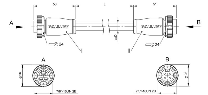 Соединительный кабель Balluff BCC A314-A314-70-346-VX44W6-050