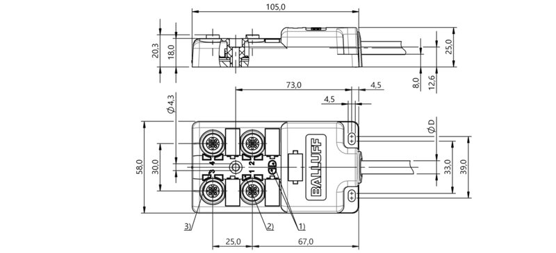 Распределительная коробка Balluff BPI 4M4A4N-2K-B0-KPX70-100