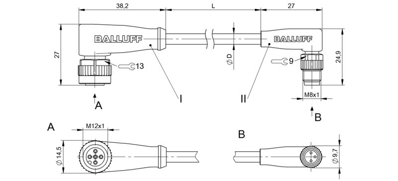 Соединительный кабель Balluff BCC M425-M323-3F-300-VX8334-030