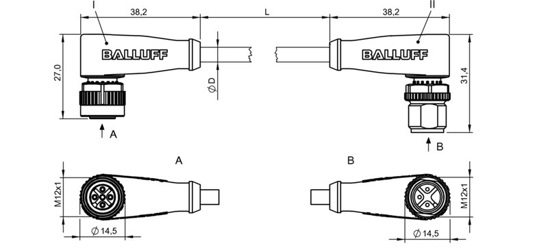 Соединительный кабель Balluff BCC M425-M423-3A-300-PX0334-050