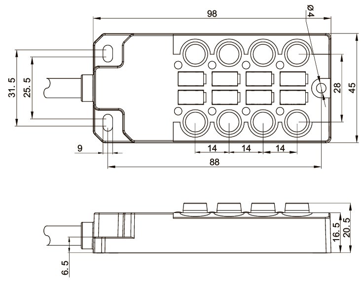 Распределительная коробка для датчиков LANBAO DB080803-2-05P